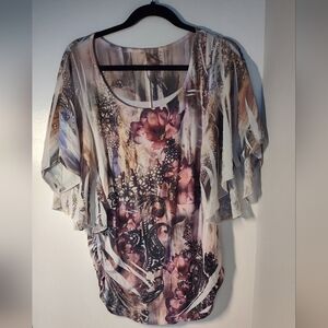 Expresso Floral Print Women's Top Size 1X #441